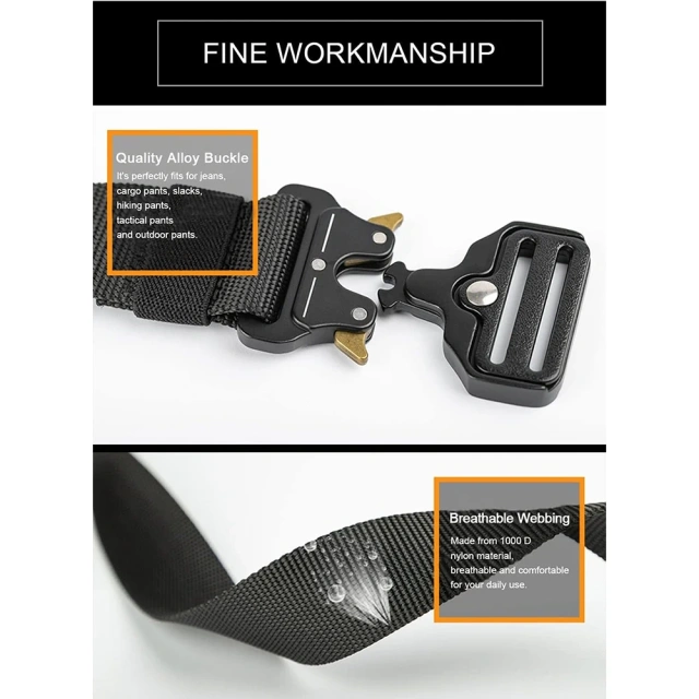 High Quality Adjustable Training Men Tactical Belt Work Belts Nylon Web Tactical Belt with Automatic Slide Buckle  Premium Multifunctional Camping and Everyday Use Quick-release Buckle Waist Belt Quick Release Tactical Heavy Duty Belt