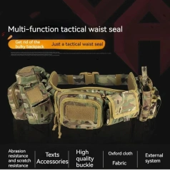 Multi-functional Camouflage Tactical Waist Pack Outdoor Hunting Belt Multi-functional Pocket Carrying Gear Tactic Waist Belt  Wear-resistant Breathable Reversible Ratchet Belts Men Tactical Men Nylon Web Outside Tail Golf Belt