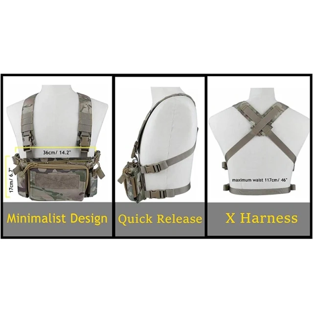 Tactical Gear Chest Rig Bags Heavy Duty Tactical Micro Chest Rig with Mag Pouch Lightweight Camo Tactical Vest Customized Training Chest Rig with Mag Pouch High Quality Tactical Chest Rig Molle Pouches Tactical Training Vest