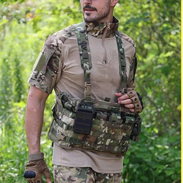 Heavy Duty Tactical Chest Rig Tactical MOLLE Chest Rig Vest with Straps Outdoor Tactical Chest Rig Outdoor Tactical Gear Molle Vest Pouch Bag Carrier Camouflage Tactical Chest Rig Heavy Duty Tactical Chest Rig Vest