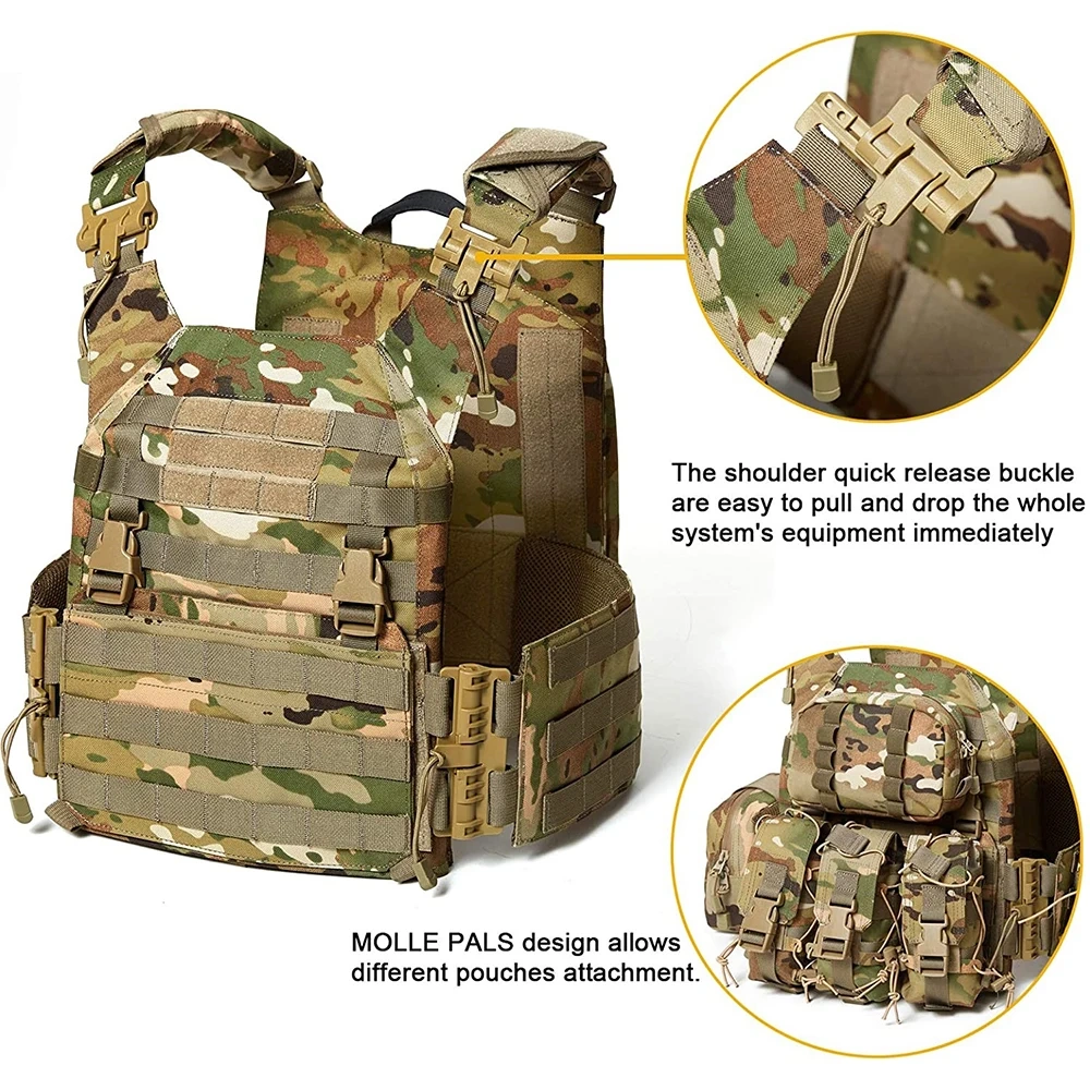 High Quality Men's Compatible Assault Tactical Vest Outdoors Tactical Vest Lightweight Camouflage Tactical Vest for Hunting  Wear-resistant Training Vest Hot selling Fully Adjustable Training Weight outdoors vest