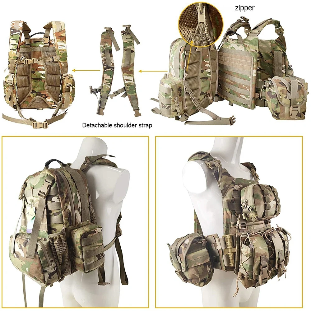 High Quality Men's Compatible Assault Tactical Vest Outdoors Tactical Vest Lightweight Camouflage Tactical Vest for Hunting  Wear-resistant Training Vest Hot selling Fully Adjustable Training Weight outdoors vest