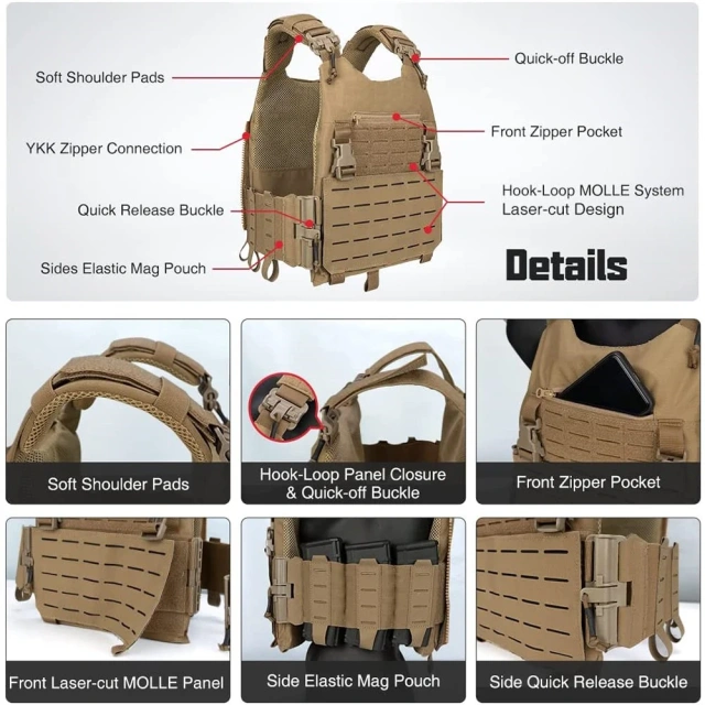 Wholesale High Quality Assault Vest for Hunting Durable Outdoors Wear-resistant Breathable Training Thickened Tactical Vest high-quality Training Adjustable Weighted Vest Wear-resistant Lightweight stab-proof Vest