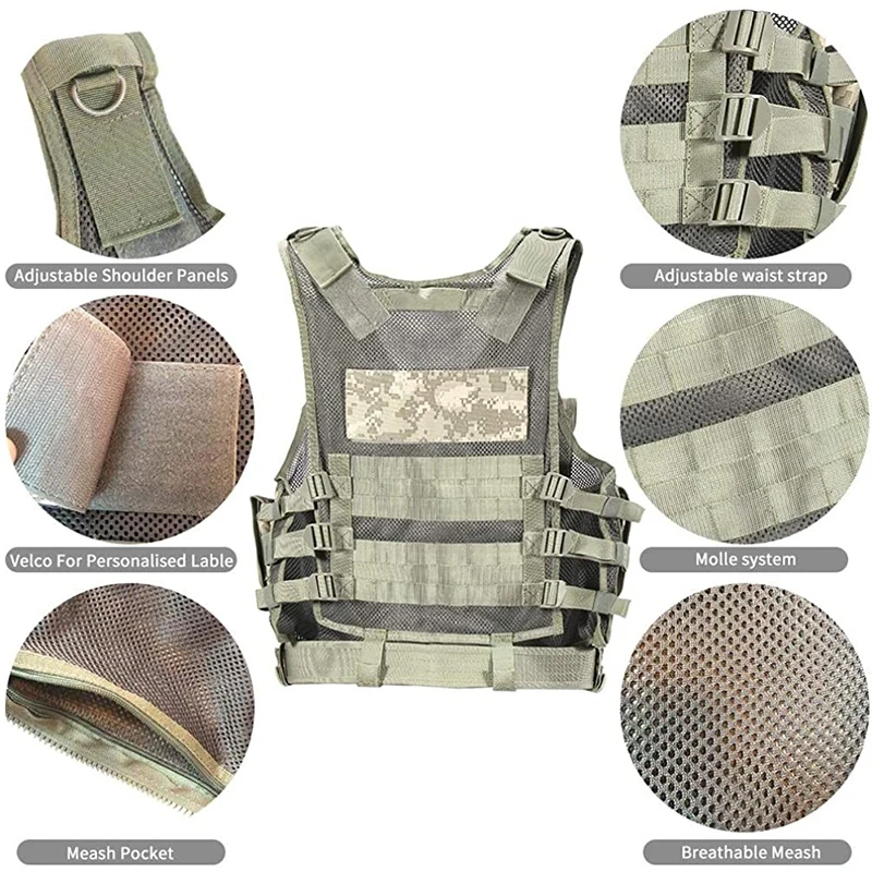 Breathable Tactical Training Vest Adjustable Adults Training Vest Good Quality Ultra-Light Hunting Training Vest for Outdoor  outdoors Breathable Training Vest and Quick Release Adapters for Training Vest Chest Rig Cummerbund Quick Disconnect