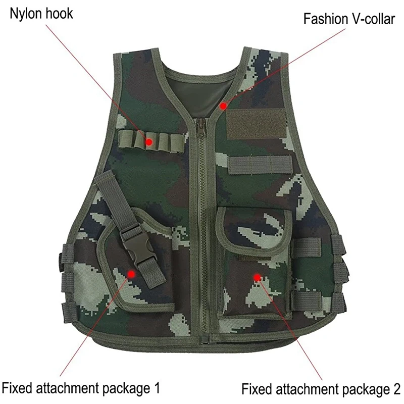 Multifunctional Children Training Tactical Vest Lightweight Training Vest Wear-Resistant Kids Camouflage Tactical Vest  outdoors Training Fast Training Weight Vest Fully Adjustable security Training vest
