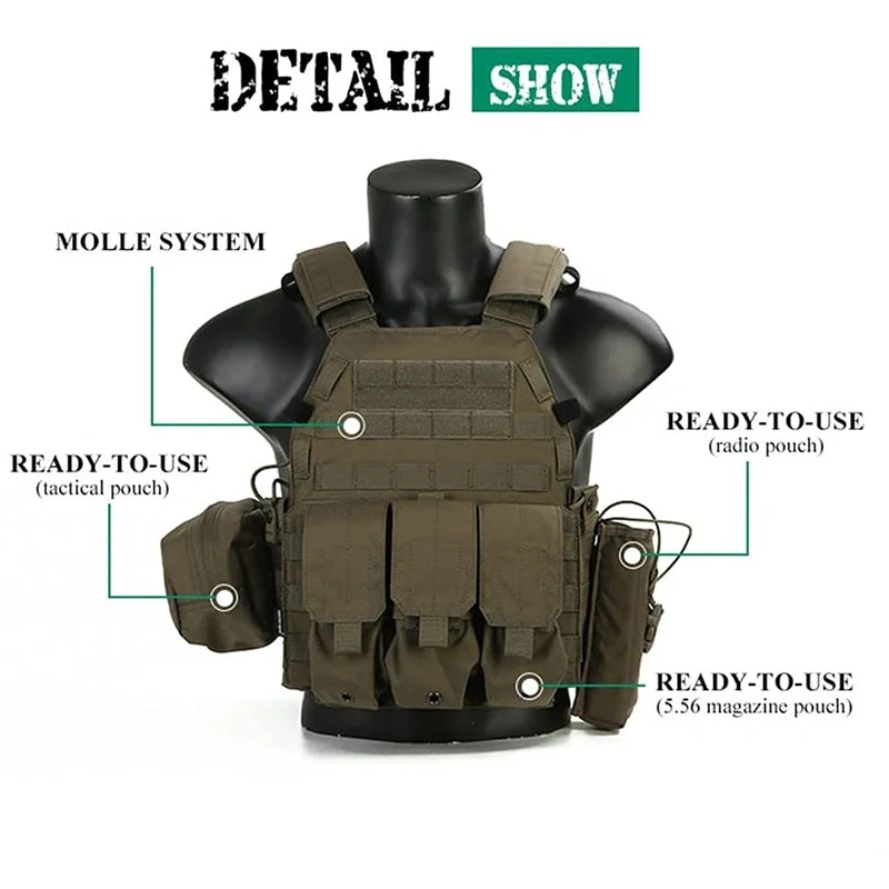 Wear-Resistant Tactical Equipment Vest for Training Multifunctional Assault Training Vest High Quality Breathable Tactical Vest  Outdoor Training Vest Camo outdoors Breathable Paintball Vest Adjustable Vest with Removable Pouch