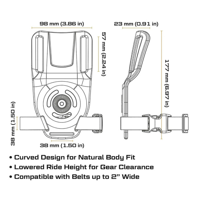 Kydex holster elastic webbing and low-profile carry design enhance it practicality adaptability for various tactical needs It can resist chemicals and moisture while also being comfortable and durable