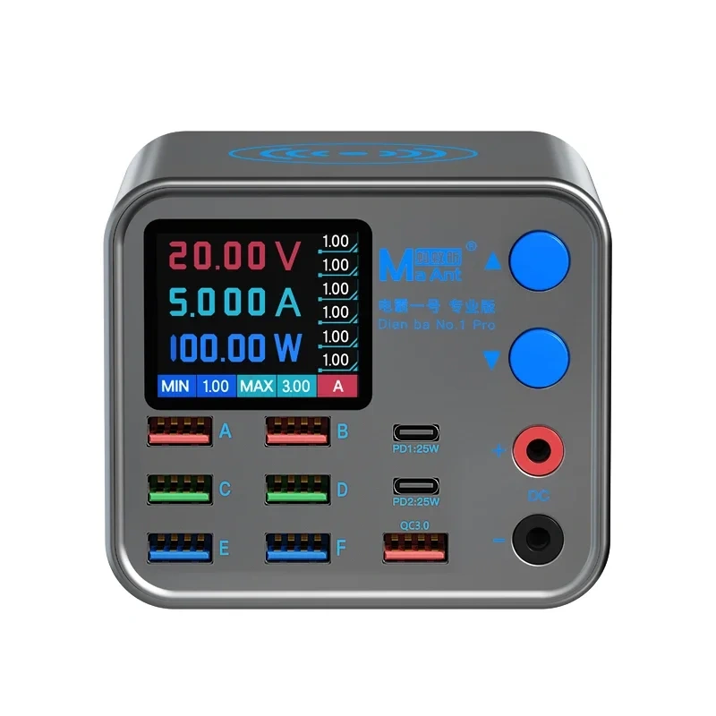 MaAnt DianBa 1 Pro Wireless Smart Charge QC 3.0 8 USB Port Wireless Charging Dock LCD Display For Mobile Phone Charging Repair