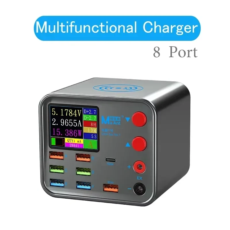 MaAnt DianBa 1 Pro Wireless Smart Charge QC 3.0 8 USB Port Wireless Charging Dock LCD Display For Mobile Phone Charging Repair