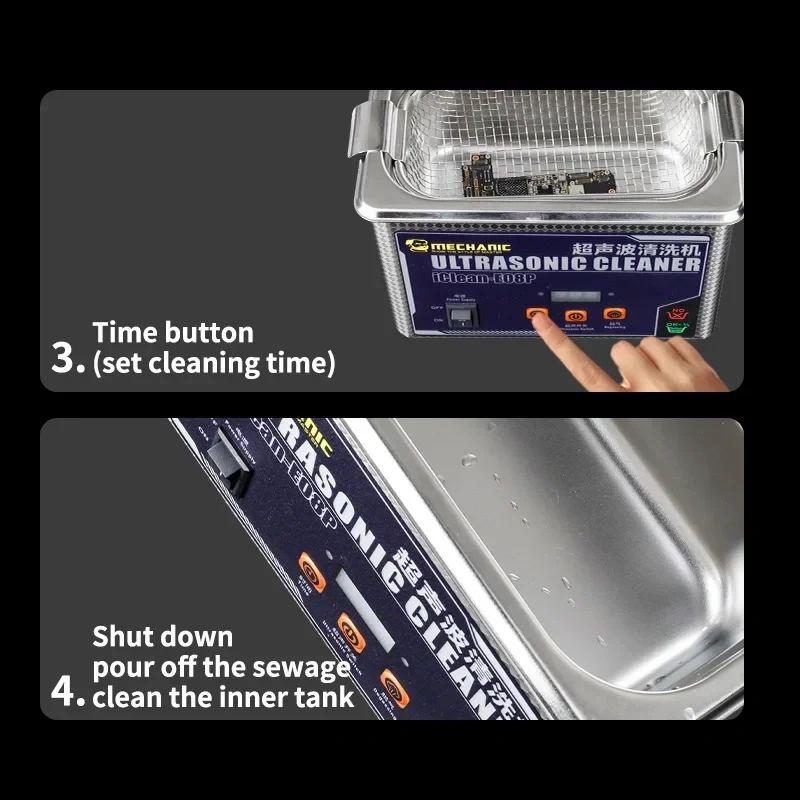 MECHANIC iClean-E08P Ultrasonic Cleaner 50W High Frequency Multifunctional Cleaning IC 800ML Ultrasonic Cleaning Cleaning Bath