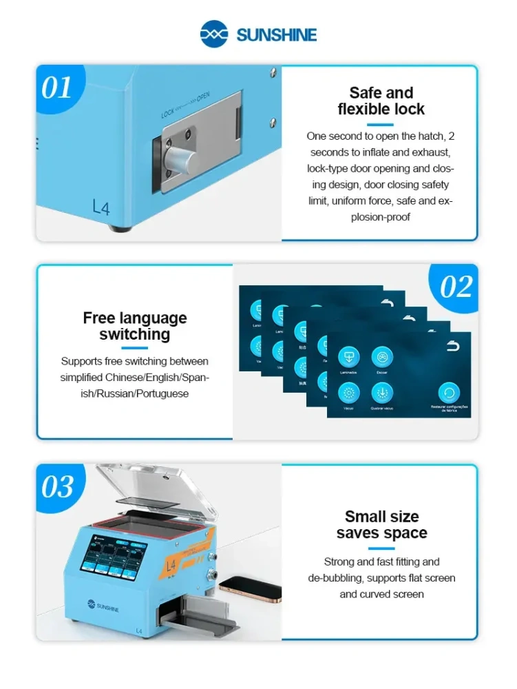 SUNSHINE L4 Intelligent Laminating & De-bubble Machine for 9.5in Flat/Curved LCD Phones Tablet Screens Professional Repair Tools