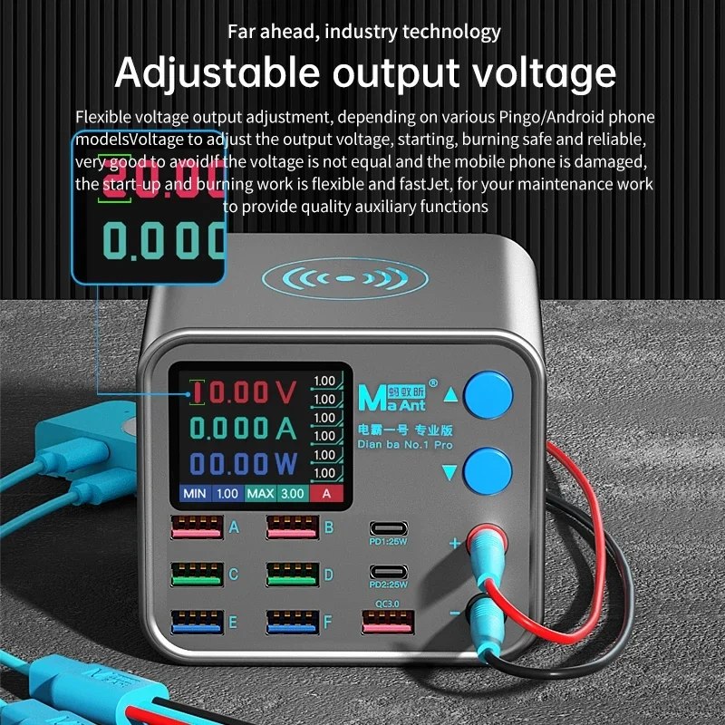 MaAnt DianBa 1 Pro Wireless Smart Charge QC 3.0 8 USB Port Wireless Charging Dock LCD Display For Mobile Phone Charging Repair