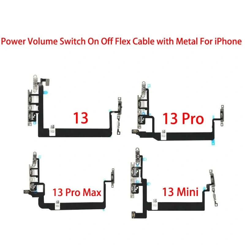 Power Volume Switch On Off Flex Cable with Metal Bracket Assembly For iPhone 13 Mini Pro Max