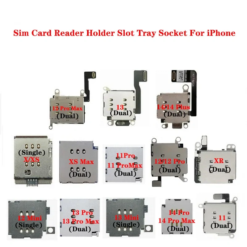 Sim Card Reader Holder Slot Tray Socket Flex Cable For iPhone X XR XS 11 12 13 14 Pro Max Mini Plus