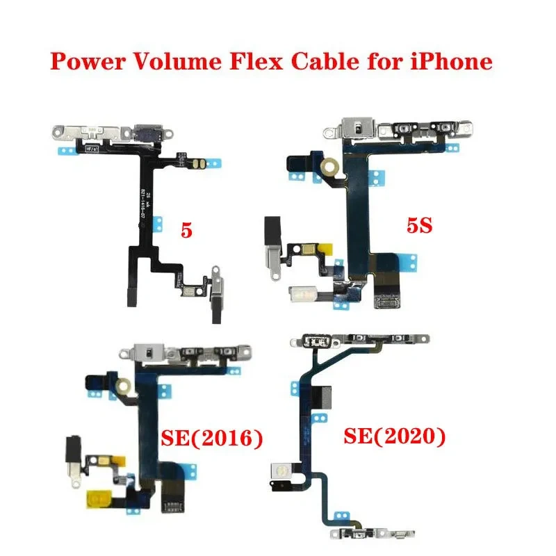 Power Switch On Off Volume Flex Cable with Metal Bracket Assembly For iPhone 5 5S SE 2016 2020