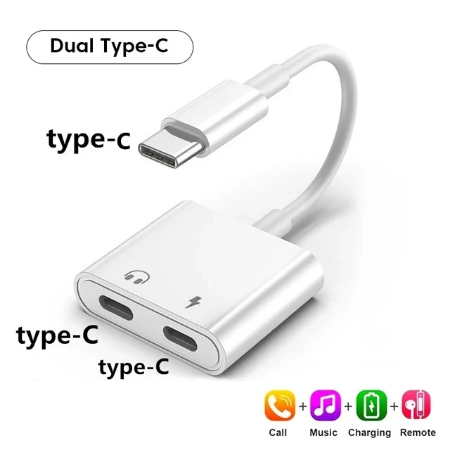 2-in-1 Audio Adapter USB C to 3 5 mm Jack Type-C Charging 3.5mm Aux Cable For Samsung Xiaomi Huawei Wired Headphones Connector