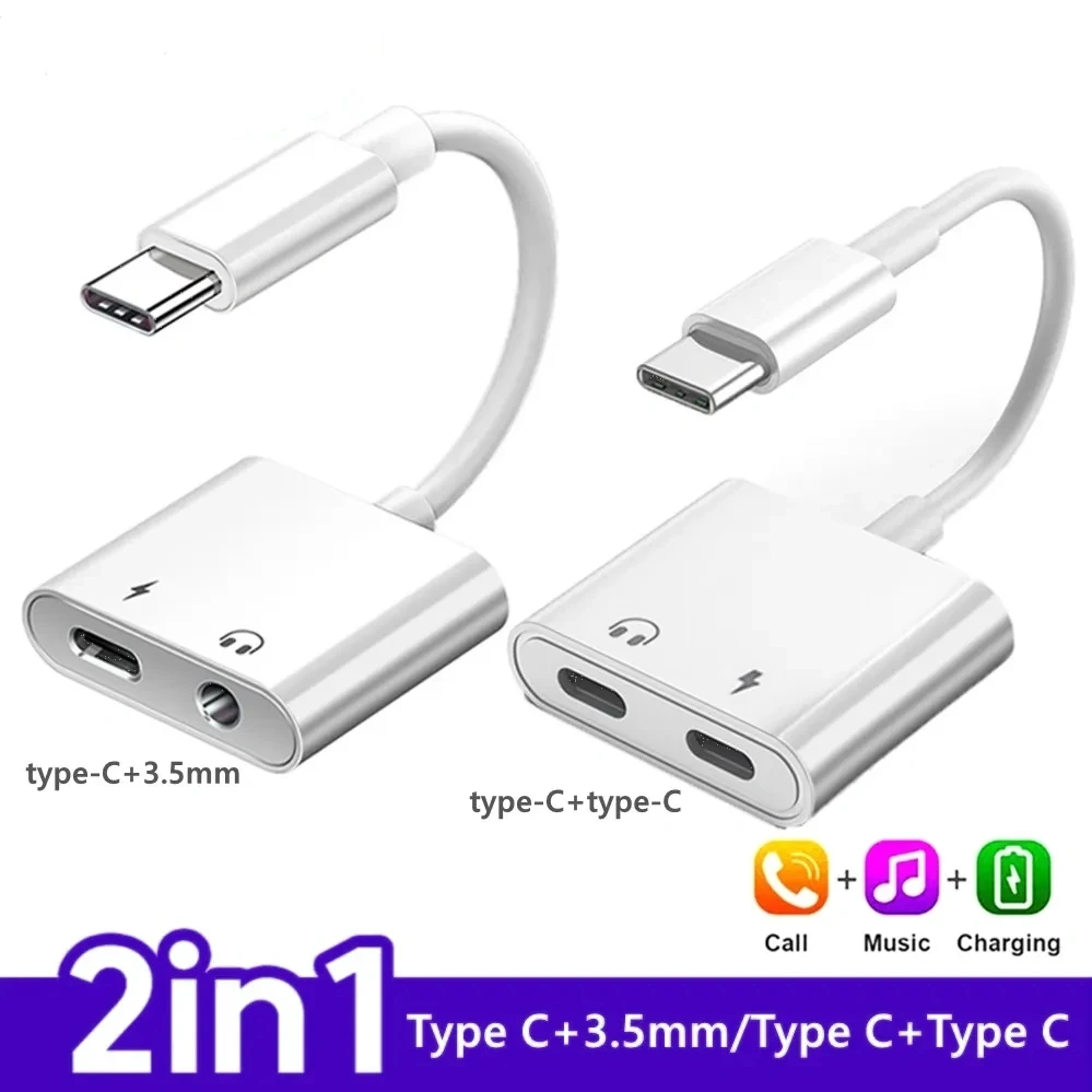 2-in-1 Audio Adapter USB C to 3 5 mm Jack Type-C Charging 3.5mm Aux Cable For Samsung Xiaomi Huawei Wired Headphones Connector