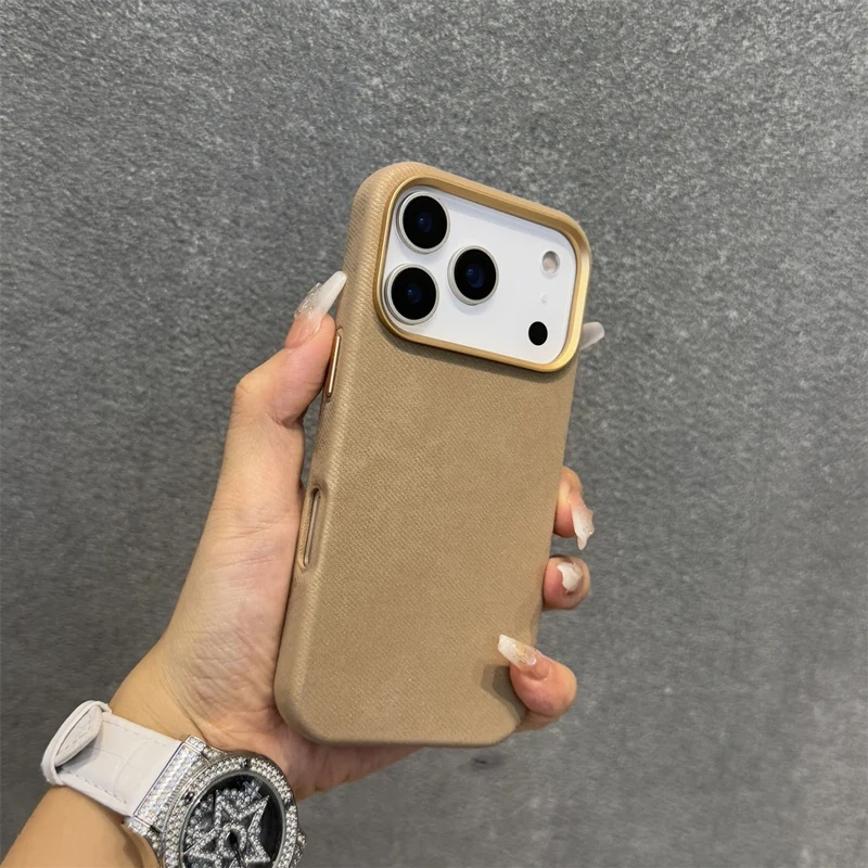 Alloy Lens Flannel Fabric MagSafe Phone Case For iPhone 17 17pro max 15 16 Pro 14 13 12 Wireless Charging Retro Hard Armor Cover