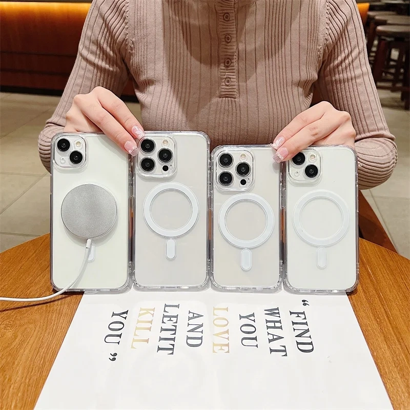 For Magsafe Transparent Magnetic Case For iPhone 13 12 11 Pro Max 12 13 Mini Wireless Charge Bumper Cases TPU-Soft Clear Cover