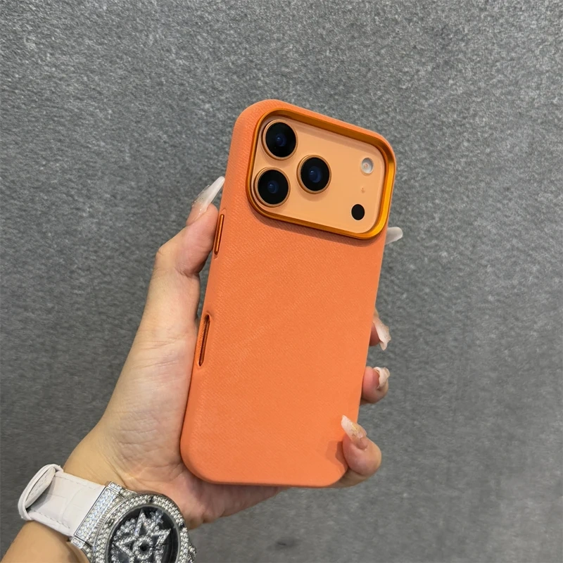 Alloy Lens Flannel Fabric MagSafe Phone Case For iPhone 17 17pro max 15 16 Pro 14 13 12 Wireless Charging Retro Hard Armor Cover