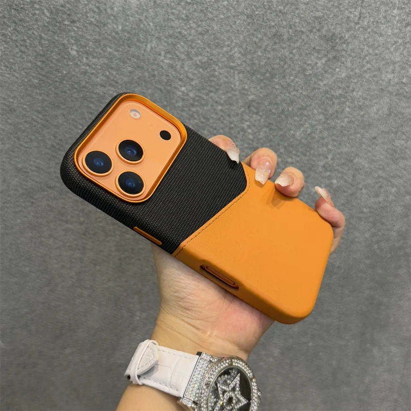 Trendy Hit Color Card Pocket MagSafe Phone Case For iPhone 16 17pro max 17 15 Pro 13 14 12 Wireless Charging Flax Leather Cover