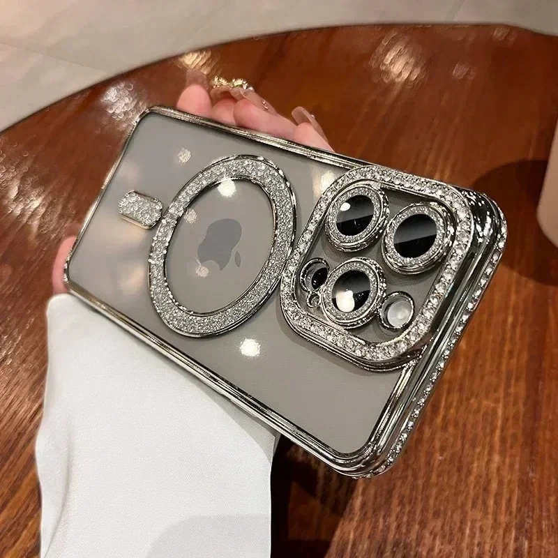 Clear Bling Crystal Phone Case For iPhone 17 Air 15 16 14 11 12 13 Pro Max Plus For Magsafe Magnetic Wireless Charging Cover