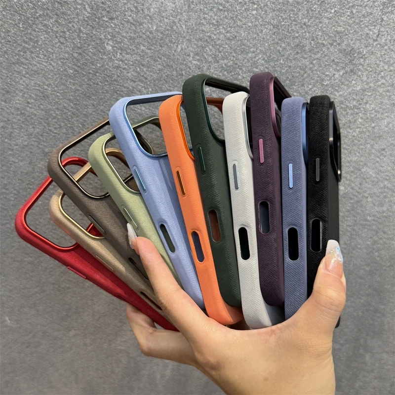 Alloy Lens Flannel Fabric MagSafe Phone Case For iPhone 17 17pro max 15 16 Pro 14 13 12 Wireless Charging Retro Hard Armor Cover