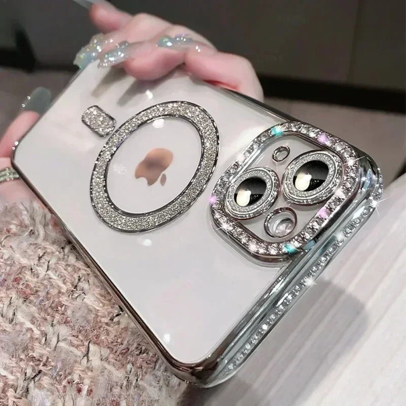 Clear Bling Crystal Phone Case For iPhone 17 Air 15 16 14 11 12 13 Pro Max Plus For Magsafe Magnetic Wireless Charging Cover