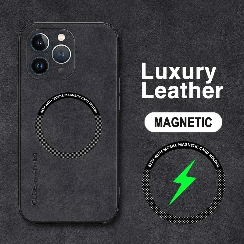 Luxury Leather Magnetic Phone Case For iPhone 16 17 Air 15 14 Plus 12 13 11 Pro Max Magsafe Wireless Charge Shockproof Cover