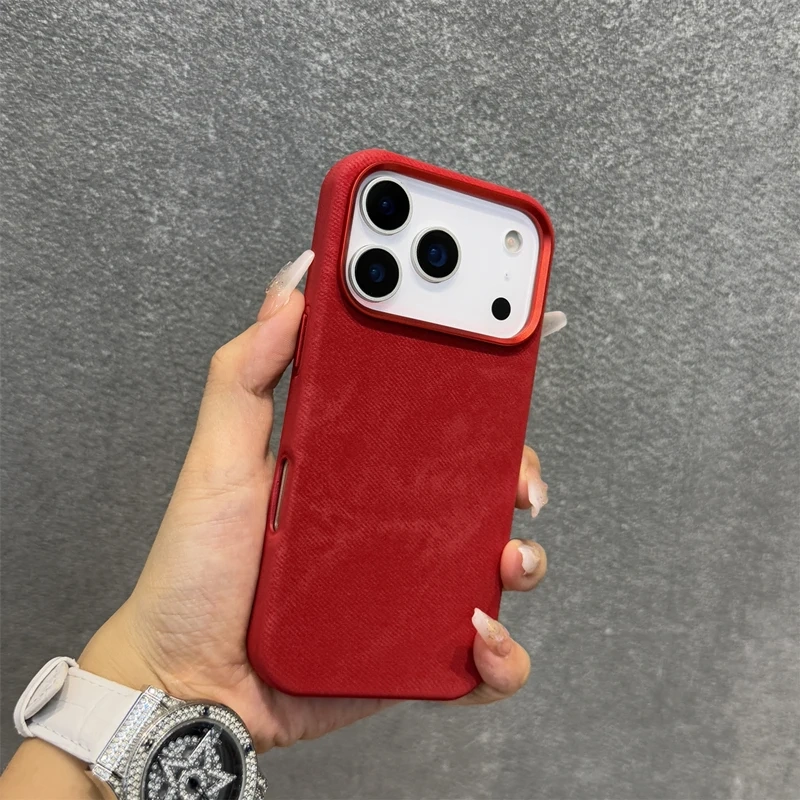 Alloy Lens Flannel Fabric MagSafe Phone Case For iPhone 17 17pro max 15 16 Pro 14 13 12 Wireless Charging Retro Hard Armor Cover