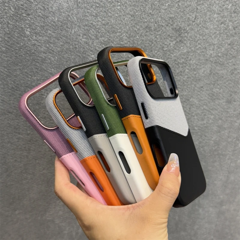 Trendy Hit Color Card Pocket MagSafe Phone Case For iPhone 16 17pro max 17 15 Pro 13 14 12 Wireless Charging Flax Leather Cover