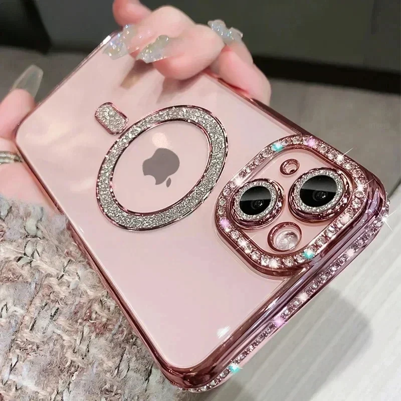 Clear Bling Crystal Phone Case For iPhone 17 Air 15 16 14 11 12 13 Pro Max Plus For Magsafe Magnetic Wireless Charging Cover