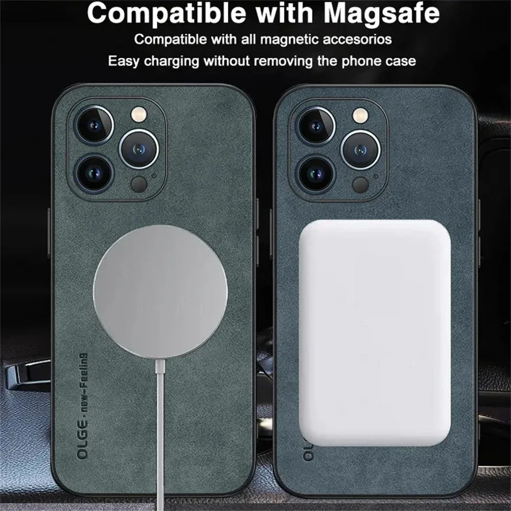 Luxury Leather Magnetic Phone Case For iPhone 16 17 Air 15 14 Plus 12 13 11 Pro Max Magsafe Wireless Charge Shockproof Cover