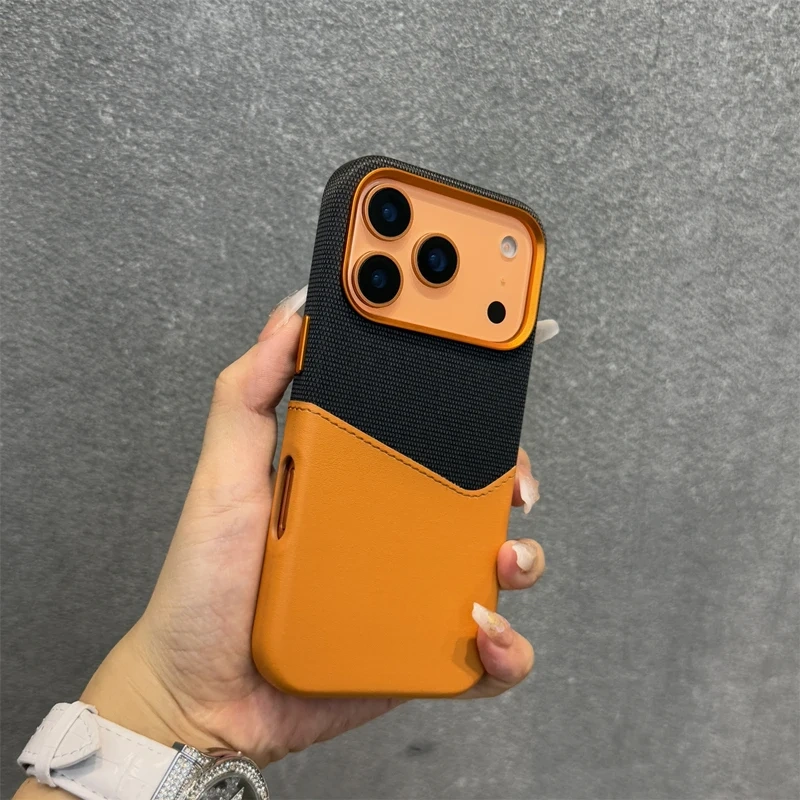 Trendy Hit Color Card Pocket MagSafe Phone Case For iPhone 16 17pro max 17 15 Pro 13 14 12 Wireless Charging Flax Leather Cover