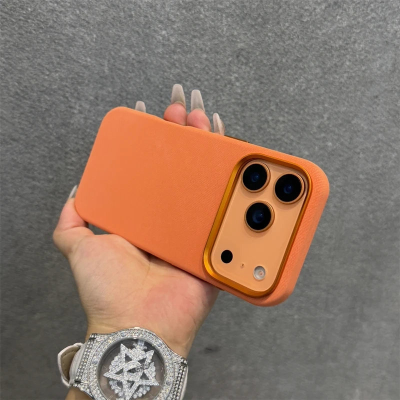 Alloy Lens Flannel Fabric MagSafe Phone Case For iPhone 17 17pro max 15 16 Pro 14 13 12 Wireless Charging Retro Hard Armor Cover