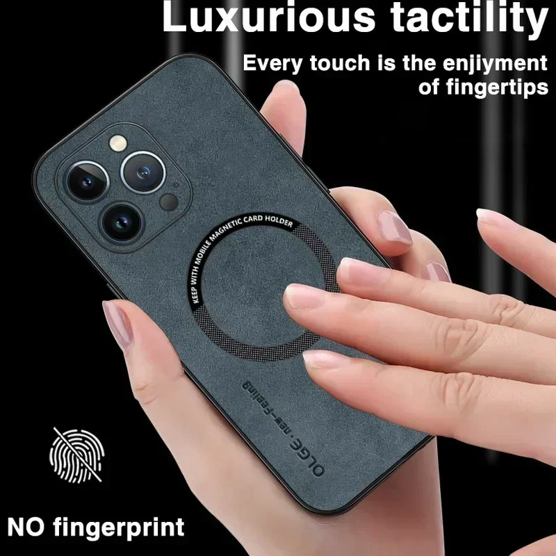 Luxury Leather Magnetic Phone Case For iPhone 16 17 Air 15 14 Plus 12 13 11 Pro Max Magsafe Wireless Charge Shockproof Cover