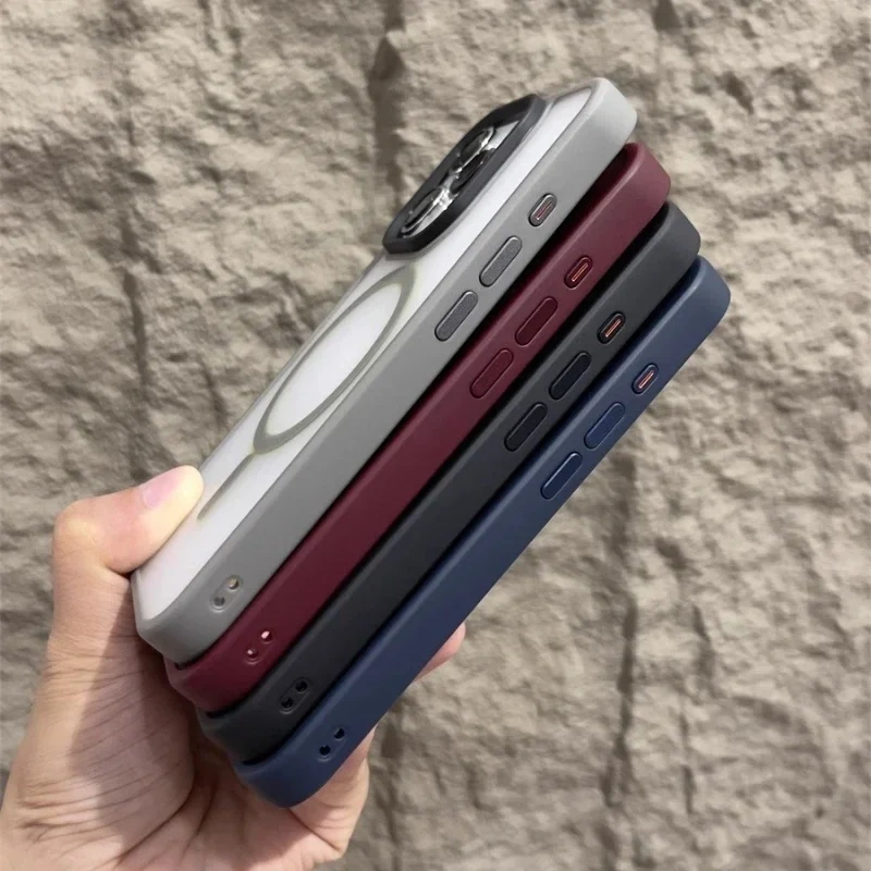 Matte Magnetic Original Phone Case For iPhone 16 15 14 12 11 13 Pro Max Plus For Magsafe Wireless Charging Translucent Cover