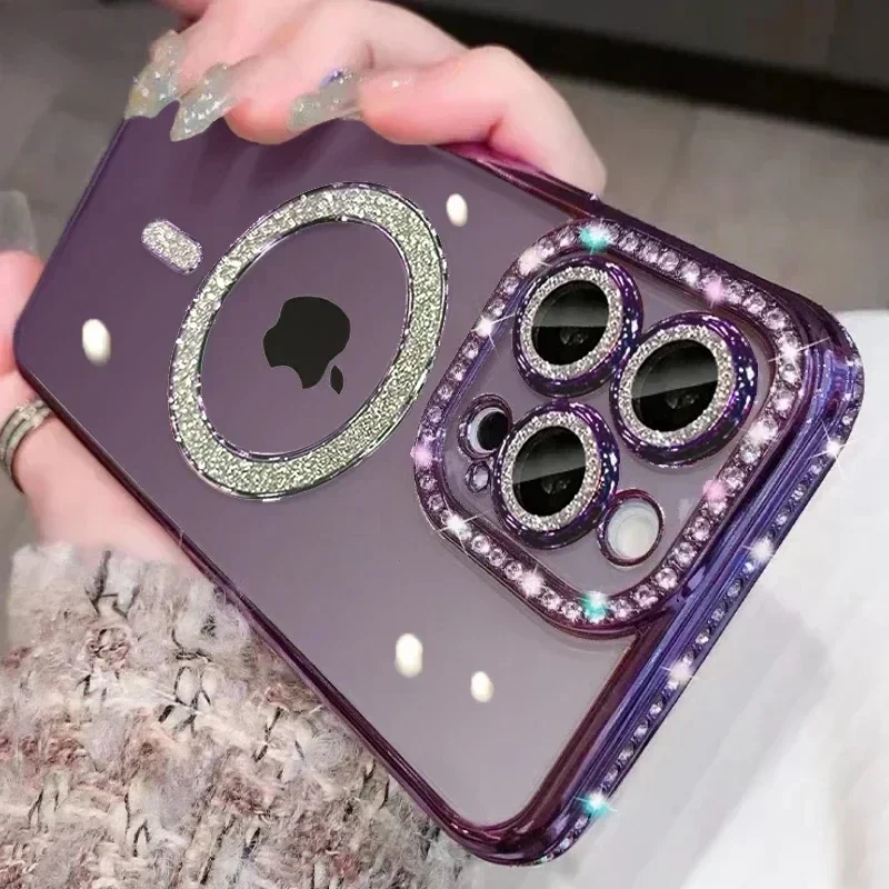 Clear Bling Crystal Phone Case For iPhone 17 Air 15 16 14 11 12 13 Pro Max Plus For Magsafe Magnetic Wireless Charging Cover