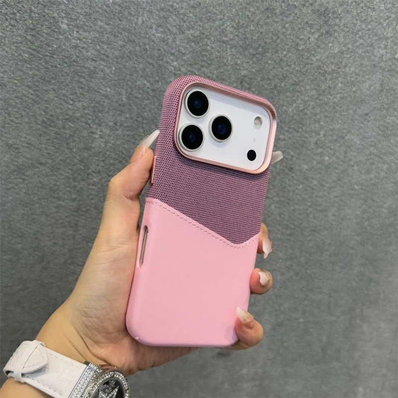Trendy Hit Color Card Pocket MagSafe Phone Case For iPhone 16 17pro max 17 15 Pro 13 14 12 Wireless Charging Flax Leather Cover