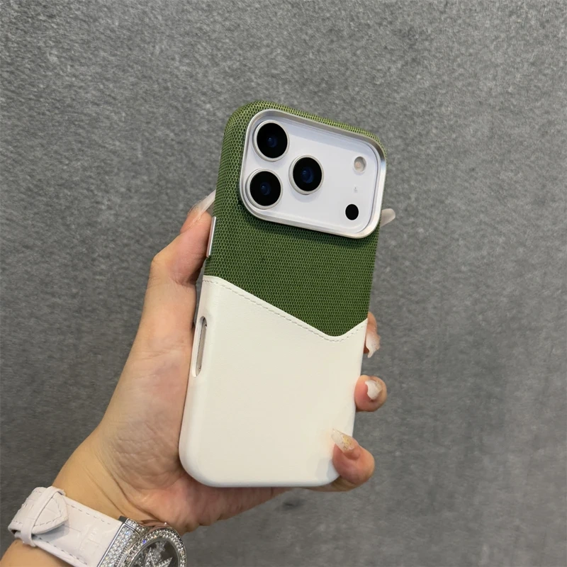 Trendy Hit Color Card Pocket MagSafe Phone Case For iPhone 16 17pro max 17 15 Pro 13 14 12 Wireless Charging Flax Leather Cover