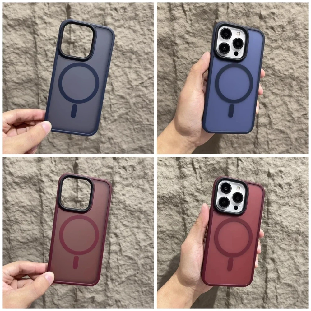 Matte Magnetic Original Phone Case For iPhone 16 15 14 12 11 13 Pro Max Plus For Magsafe Wireless Charging Translucent Cover