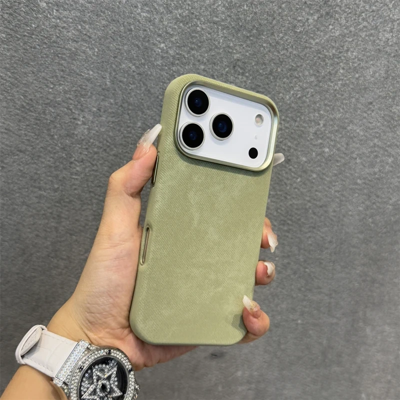 Alloy Lens Flannel Fabric MagSafe Phone Case For iPhone 17 17pro max 15 16 Pro 14 13 12 Wireless Charging Retro Hard Armor Cover