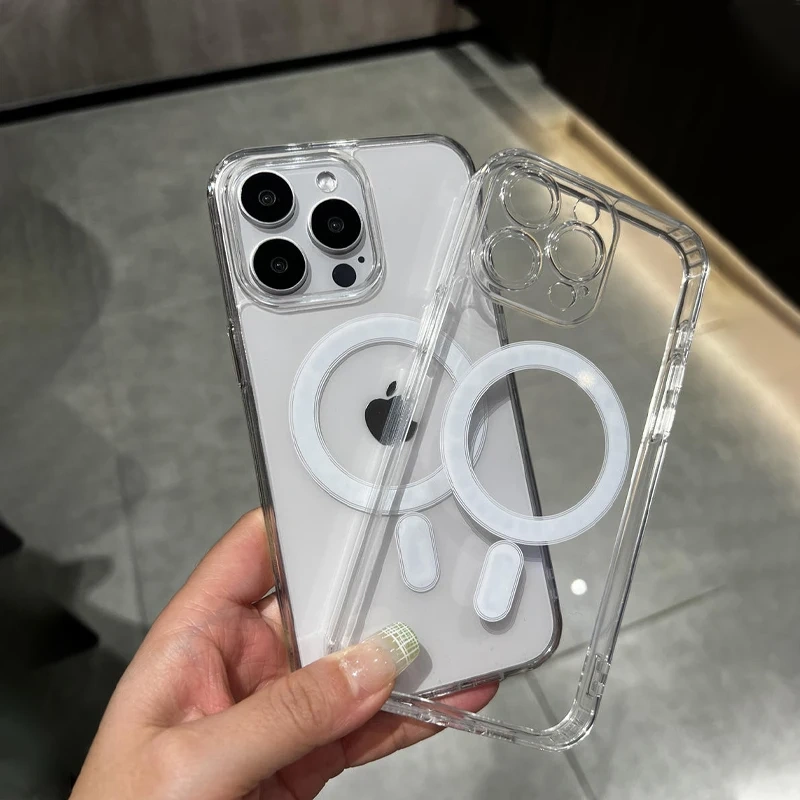 For Magsafe Transparent Magnetic Case For iPhone 13 12 11 Pro Max 12 13 Mini Wireless Charge Bumper Cases TPU-Soft Clear Cover