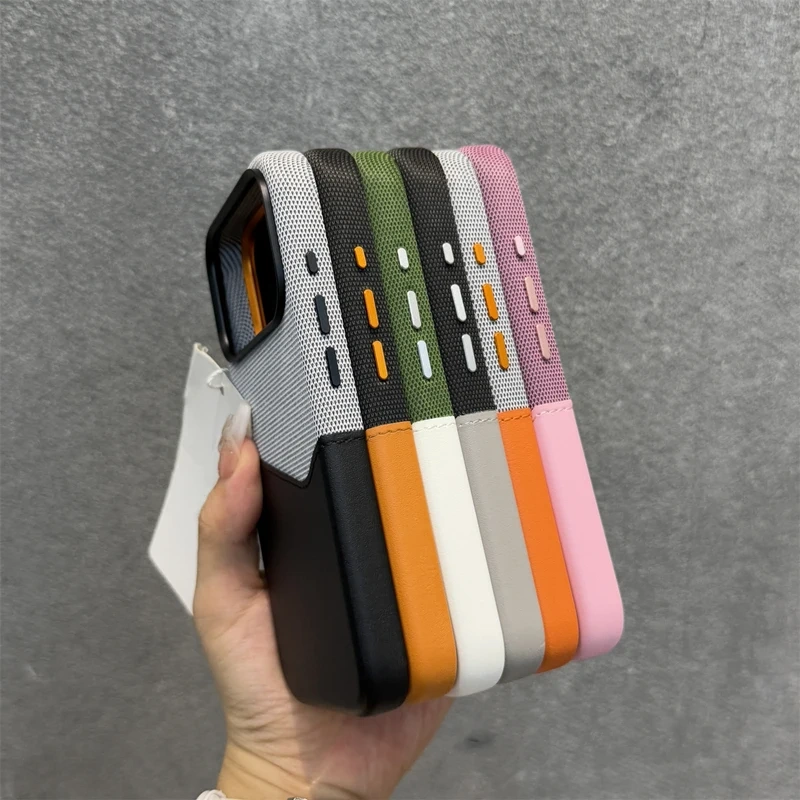 Trendy Hit Color Card Pocket MagSafe Phone Case For iPhone 16 17pro max 17 15 Pro 13 14 12 Wireless Charging Flax Leather Cover