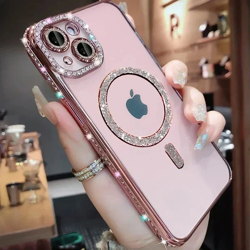 Clear Bling Crystal Phone Case For iPhone 17 Air 15 16 14 11 12 13 Pro Max Plus For Magsafe Magnetic Wireless Charging Cover