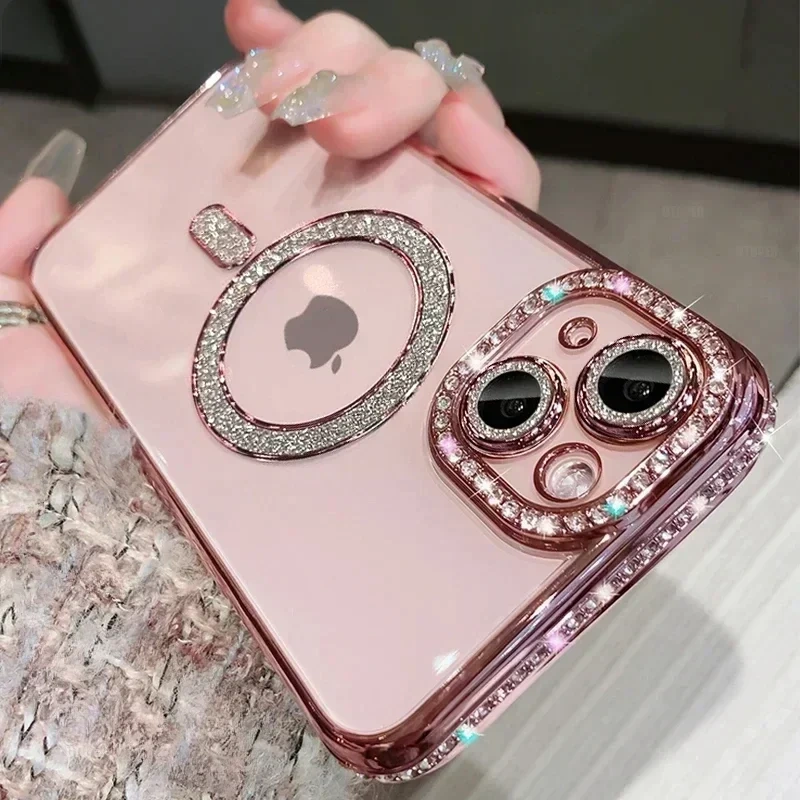 Clear Bling Crystal Phone Case For iPhone 17 Air 15 16 14 11 12 13 Pro Max Plus For Magsafe Magnetic Wireless Charging Cover