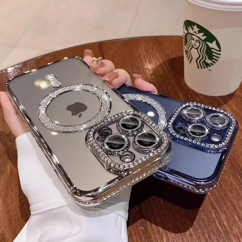 Clear Bling Crystal Phone Case For iPhone 17 Air 15 16 14 11 12 13 Pro Max Plus For Magsafe Magnetic Wireless Charging Cover
