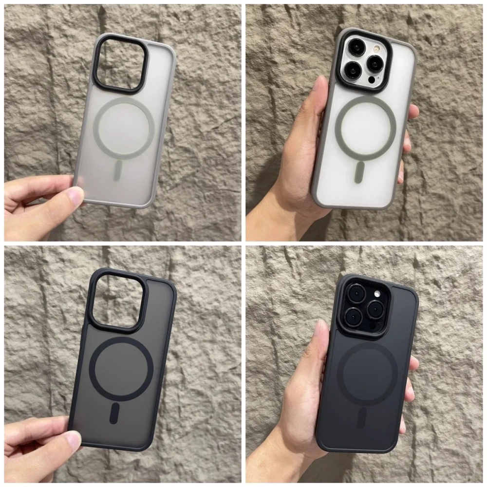 Matte Magnetic Original Phone Case For iPhone 16 15 14 12 11 13 Pro Max Plus For Magsafe Wireless Charging Translucent Cover