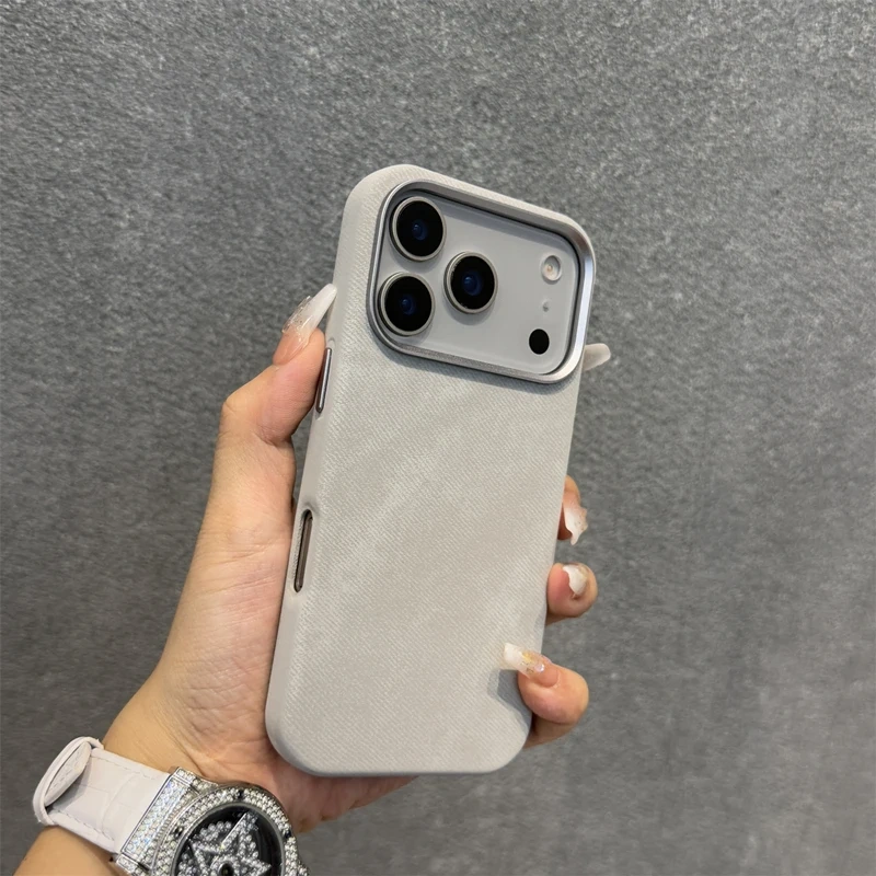 Alloy Lens Flannel Fabric MagSafe Phone Case For iPhone 17 17pro max 15 16 Pro 14 13 12 Wireless Charging Retro Hard Armor Cover