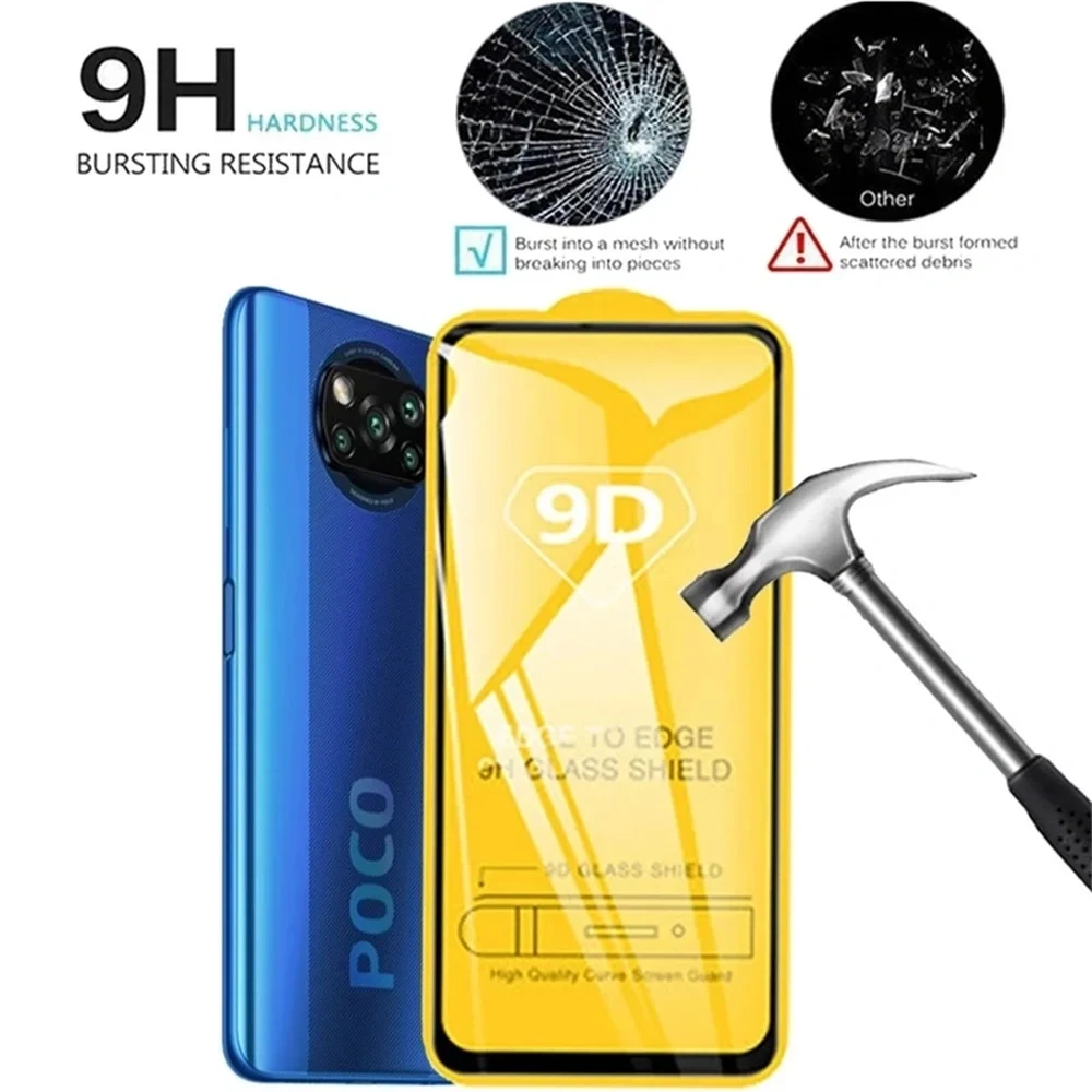 1-4PCS 9D Full Cover Screen Protector For Xiaomi Poco X6 Pro M6 X3 Pro C65 M5S M5 M4 M3 F6 F5 F3 C61 C40 C55 Tempered Glass